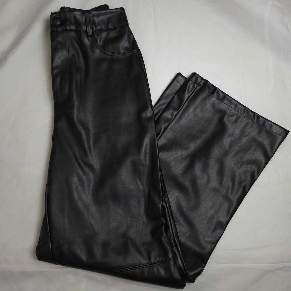 SHEIN Black faux Leather wide leg pants High Waited Trousers